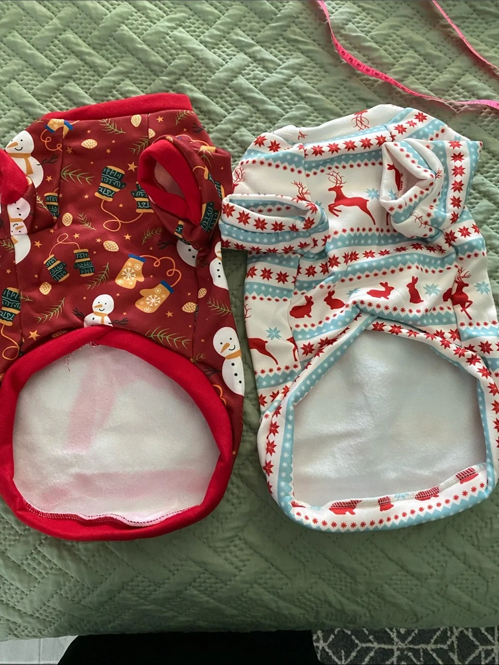 Pet Holiday Pajama Tops - Red & White Reindeer and Snowman Prints